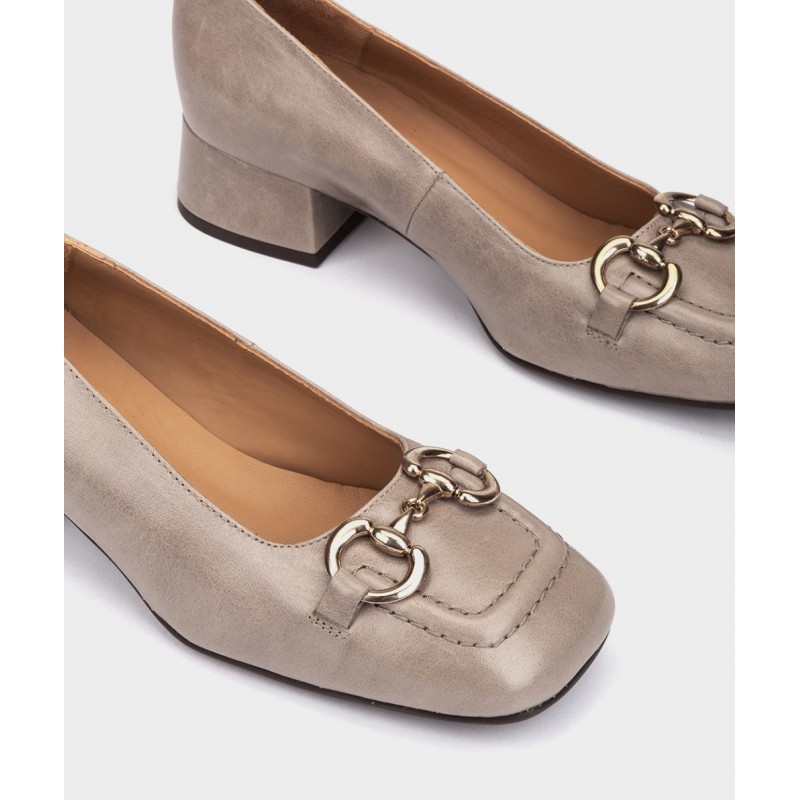 Zapatos Tacon Bajo Pedro Miralles Cambridge 24297 Piel Charol Gris