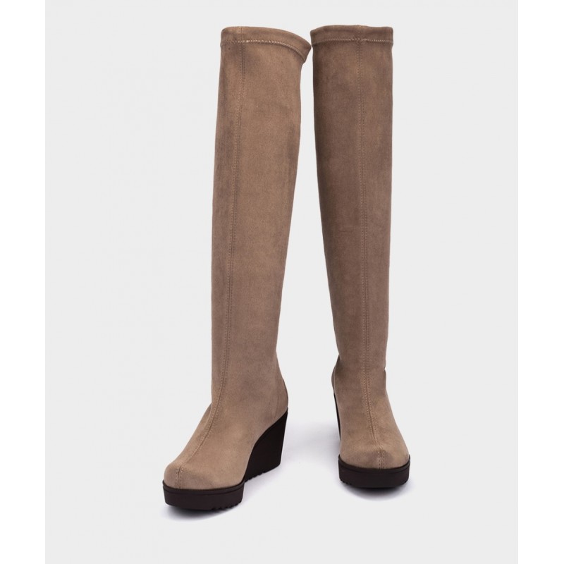 Botas altas tejido elástico Pedro Miralles Grazalema mujer color taupe