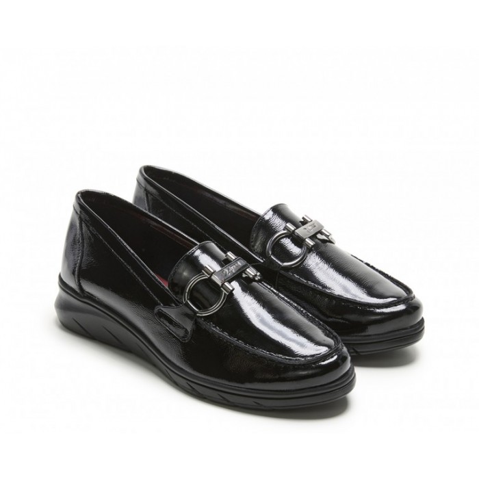 Zapatos Mocasines Mujer 24 Hrs 26220 Charol Negro